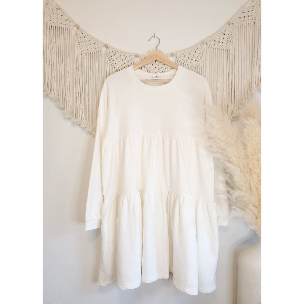 Natural Life White Long Sleeve Tiered Sweatshirt Dress M